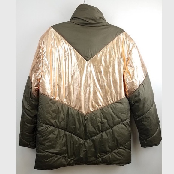 💔SOLD💔FREE PEOPLE Reversible Oversized Puffer Winter Coat Metallic Gold Green - Picture 7 of 12